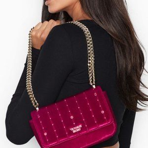 NWT Victoria's Secret Velvet Stud Bond Street Shoulder Bag Cranberry Wine